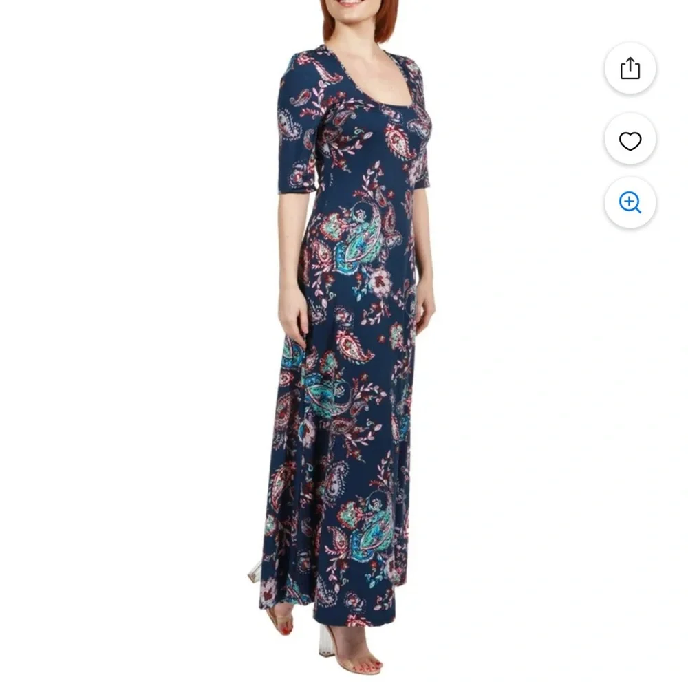 24/7 Comfort Apparel Women's Katerina Aqua Swirl Maxi Dress New Size XL
